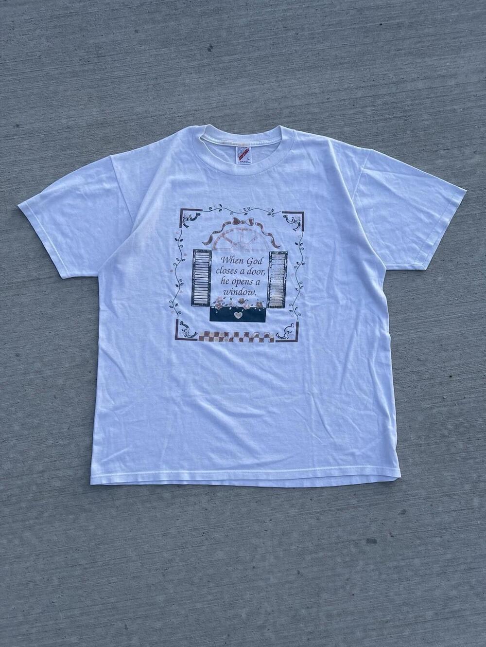 Vintage 90s God Religious Jesus Saying Quote T-Shirt Size Mens Large L Window